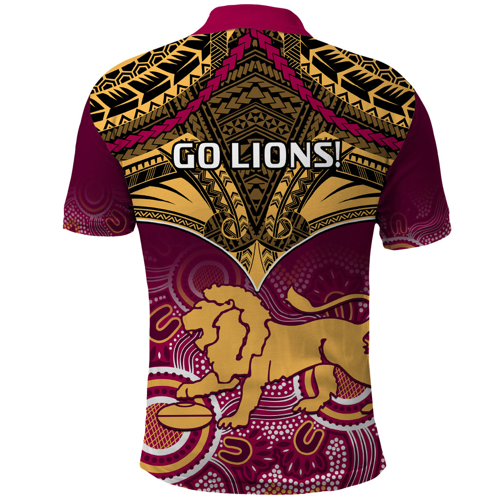 Brisbane Football Polo Shirt Go Lions Aboriginal Mix Polynesian Pattern LT14