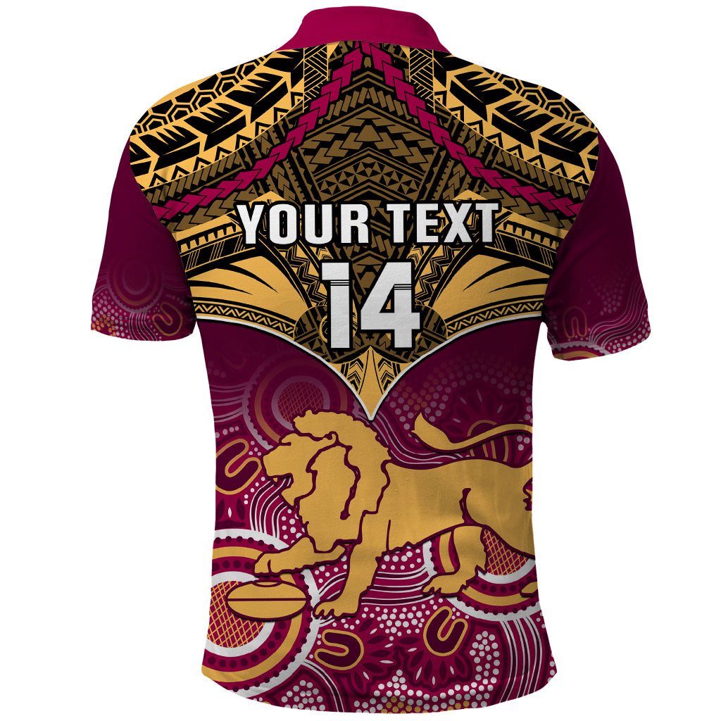 Personalised Brisbane Football Polo Shirt Go Lions Aboriginal Mix Polynesian Pattern LT14