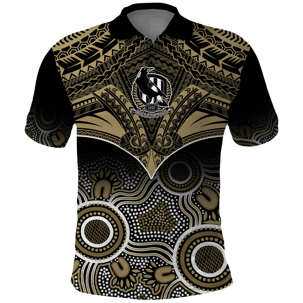 Collingwood Football Polo Shirt Go Magpies Aboriginal Mix Polynesian Pattern LT14