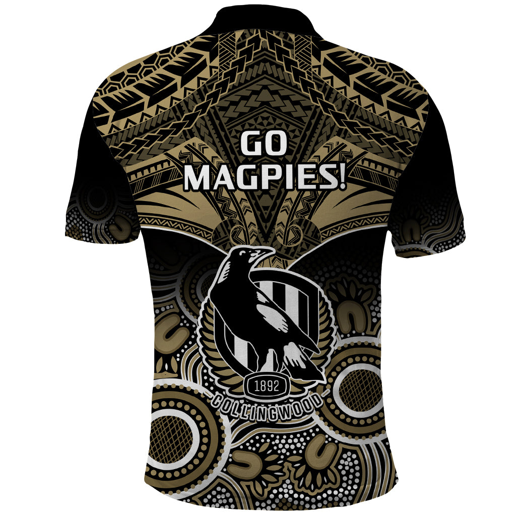 Collingwood Football Polo Shirt Go Magpies Aboriginal Mix Polynesian Pattern LT14