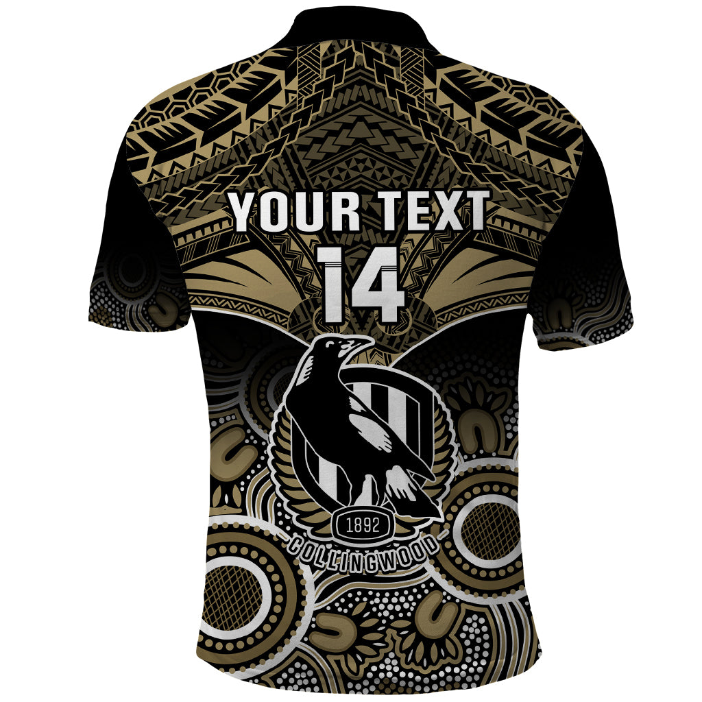 Personalised Collingwood Football Polo Shirt Go Magpies Aboriginal Mix Polynesian Pattern LT14