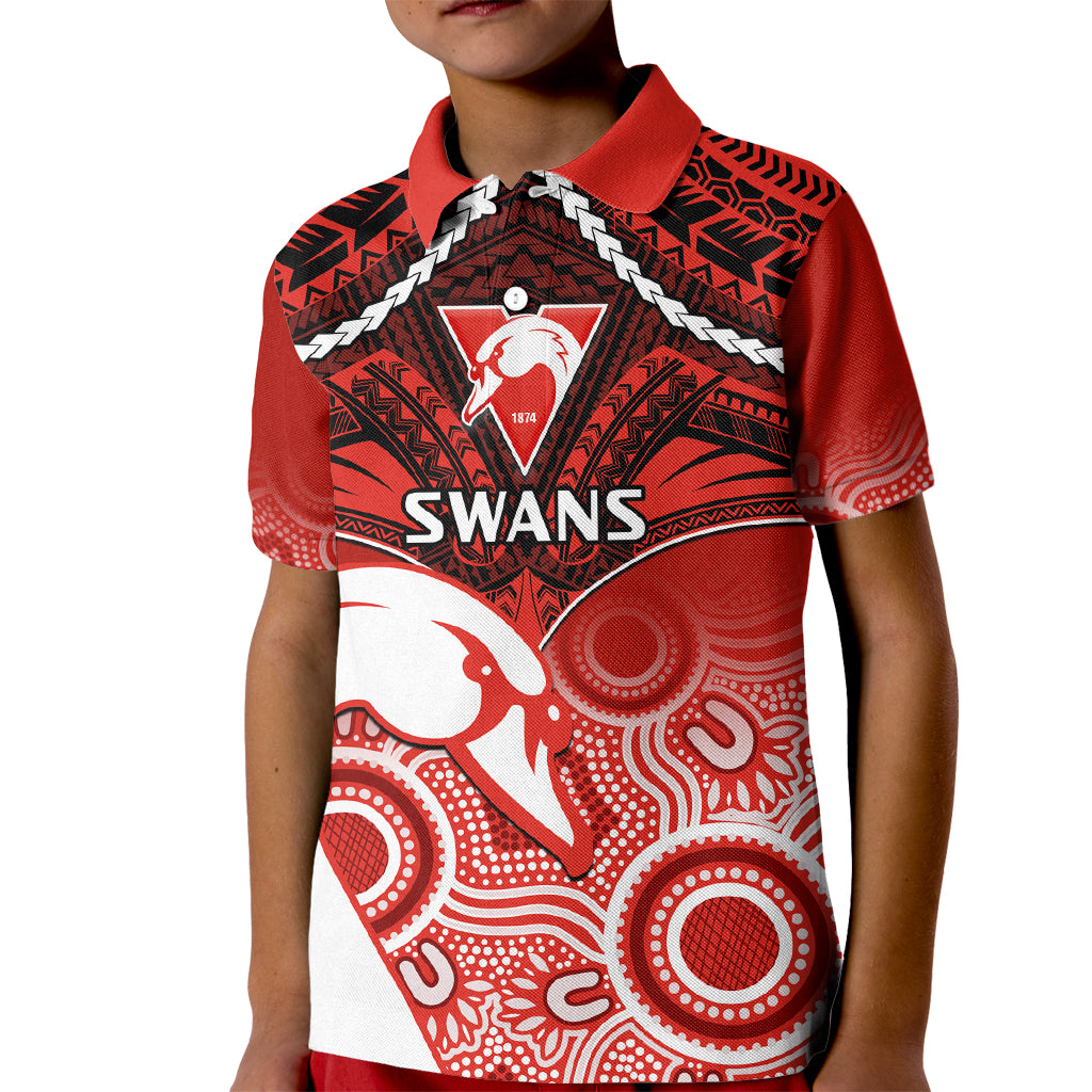 Sydney Swans Football Kid Polo Shirt Go Swannies Aboriginal Mix Polynesian Pattern LT14