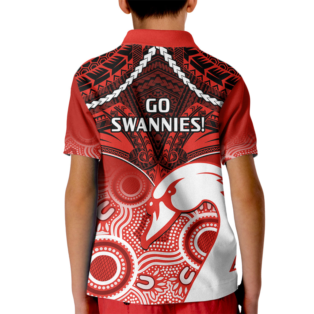 Sydney Swans Football Kid Polo Shirt Go Swannies Aboriginal Mix Polynesian Pattern LT14