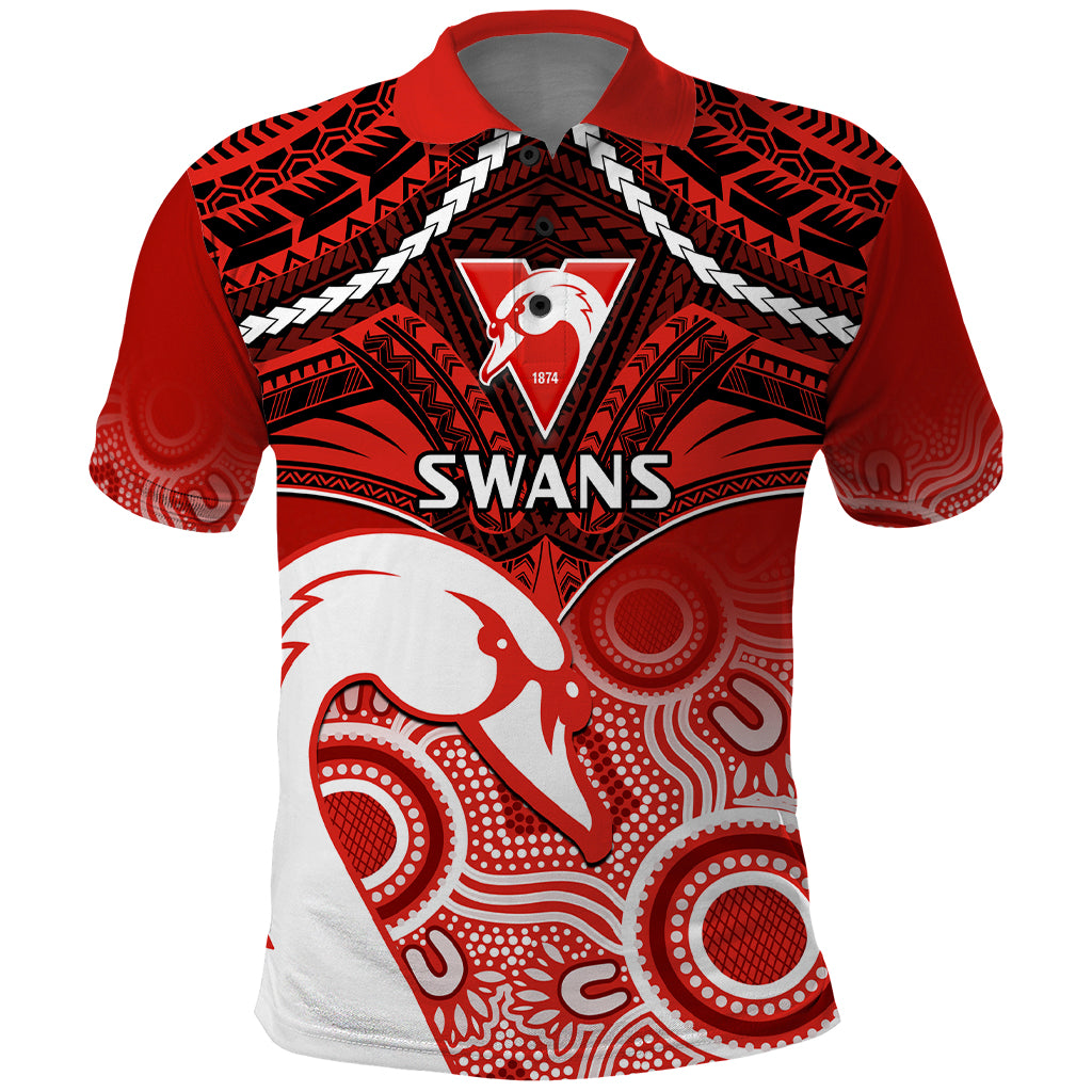 Sydney Swans Football Polo Shirt Go Swannies Aboriginal Mix Polynesian Pattern LT14