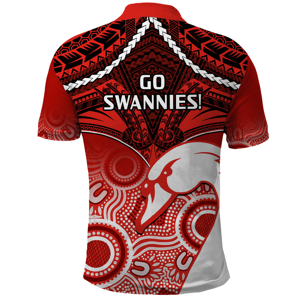 Sydney Swans Football Polo Shirt Go Swannies Aboriginal Mix Polynesian Pattern LT14