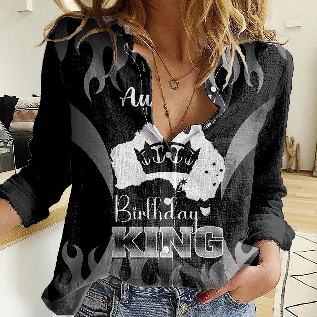 australia-king-birthday-women-casual-shirt-australian-map-with-crown-black-version