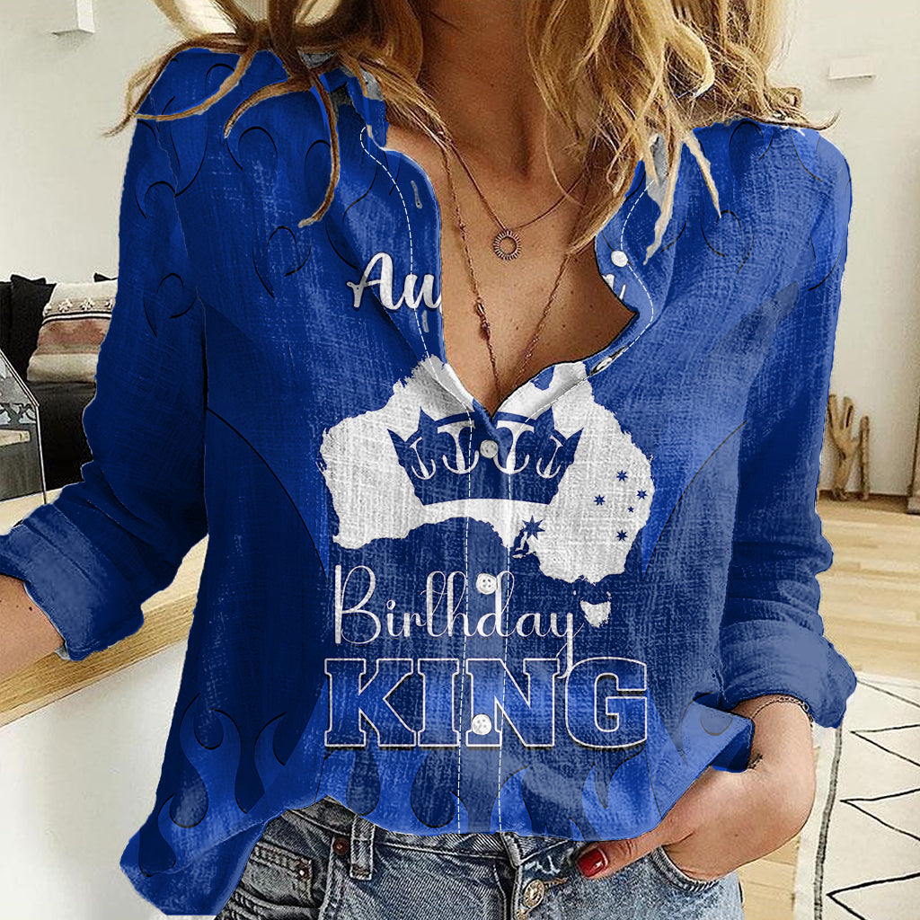 australia-king-birthday-women-casual-shirt-australian-map-with-crown-blue-version