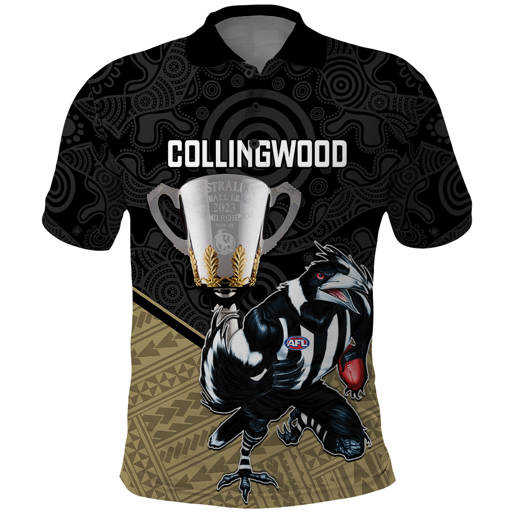 collingwood-football-polo-shirt-magpies-go-champions-2023-polynesian-indigenous-art