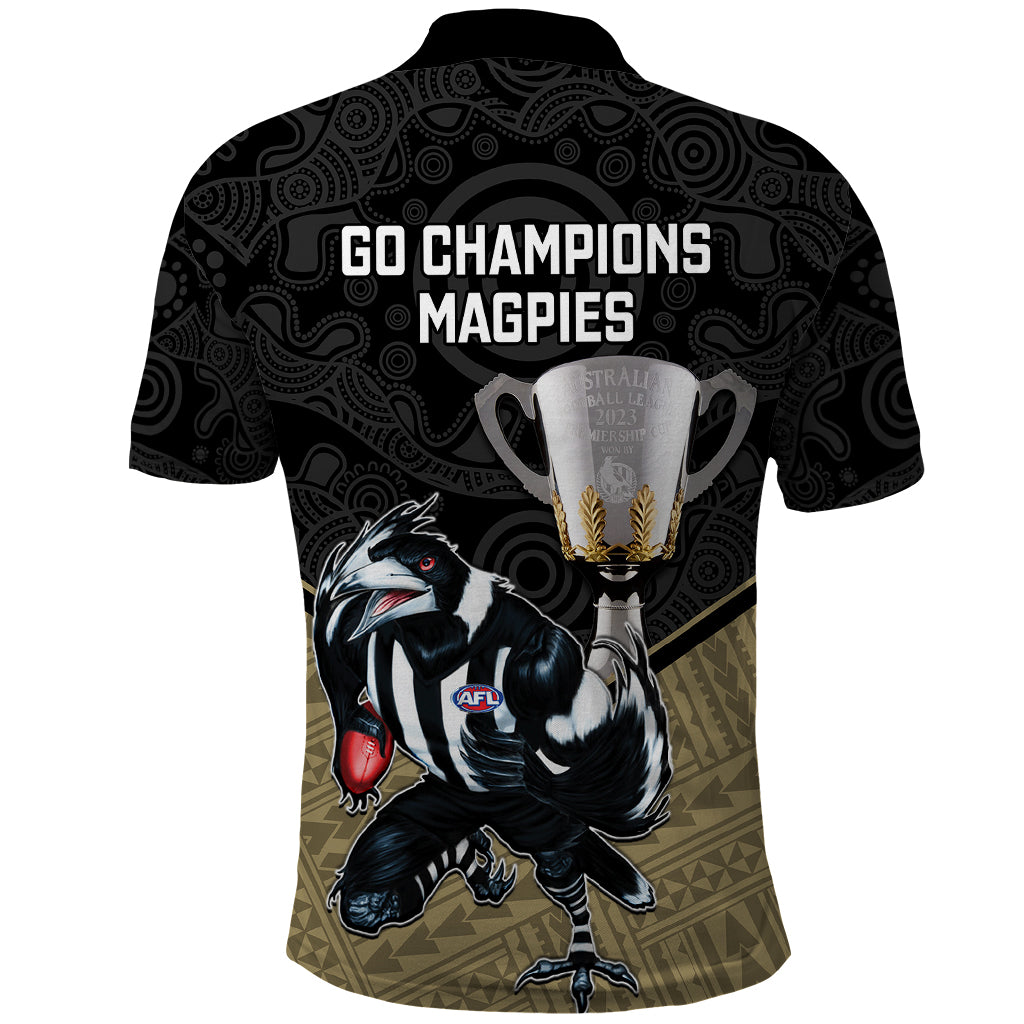 collingwood-football-polo-shirt-magpies-go-champions-2023-polynesian-indigenous-art