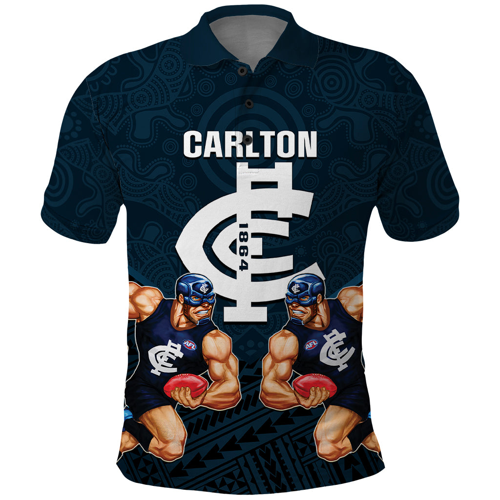 calrton-football-polo-shirt-blues-go-champions-2023-polynesian-indigenous-art