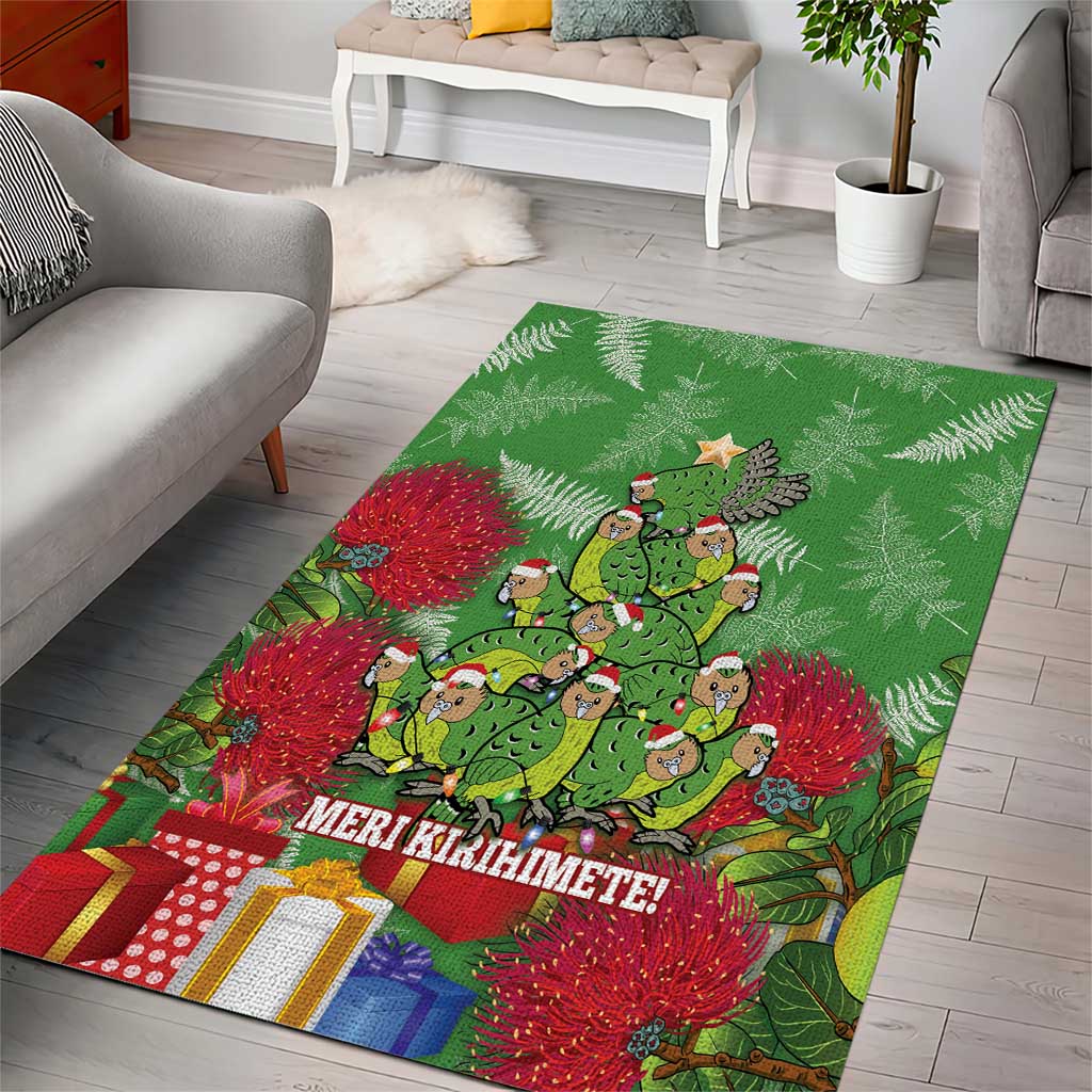 Kakapo New Zealand Christmas Area Rug Meri Kirihimete Pohutukawa - Green Color