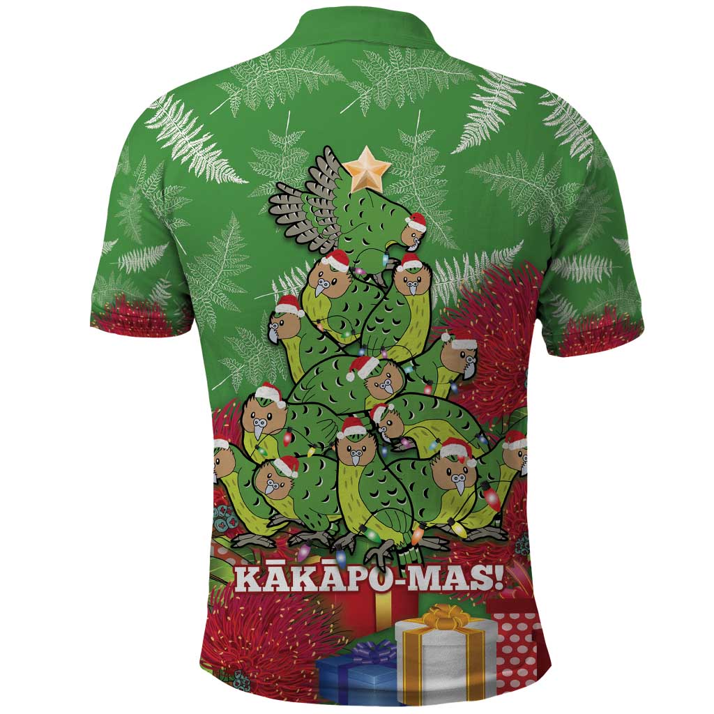 Kakapo New Zealand Christmas Polo Shirt Meri Kirihimete Pohutukawa - Green Color