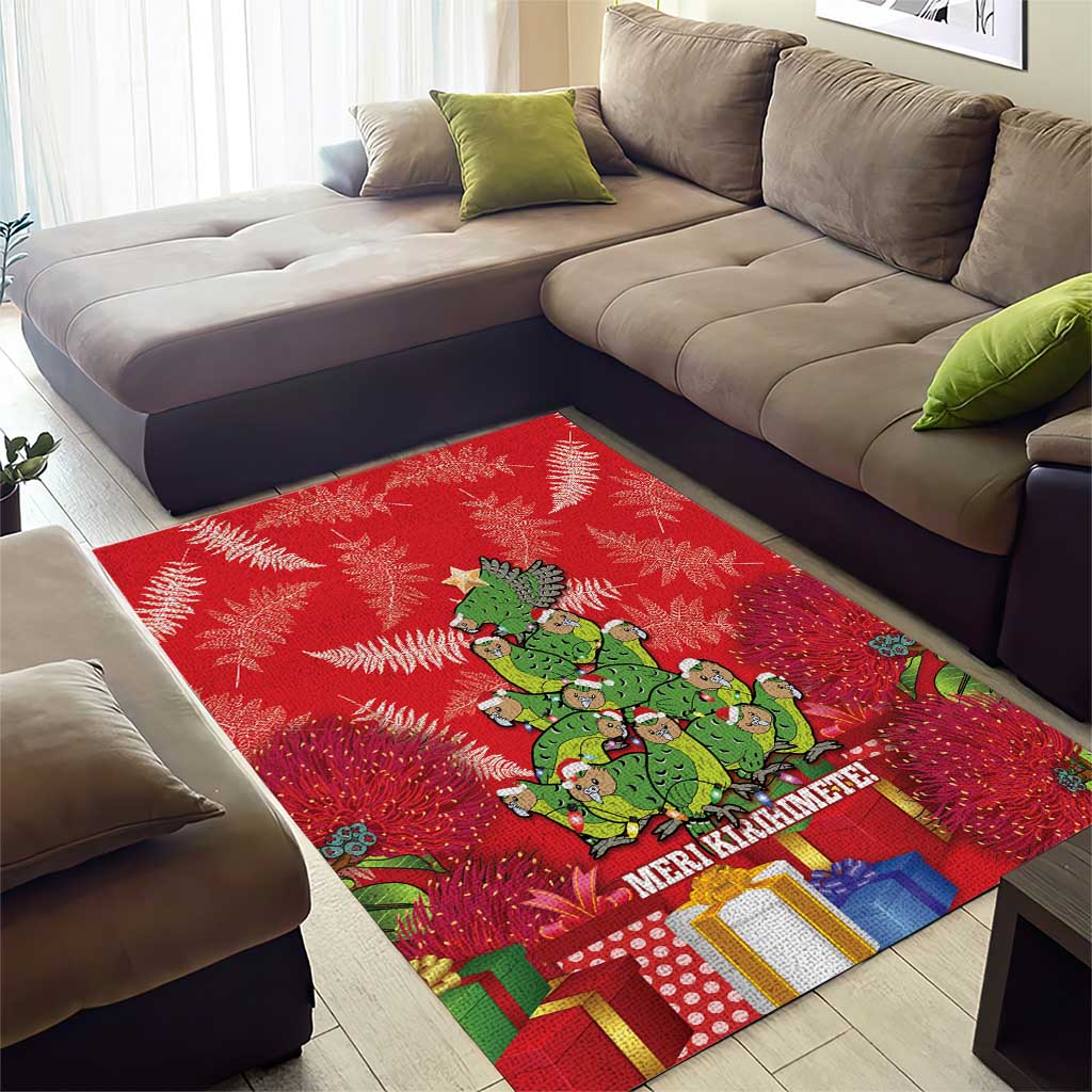 Kakapo New Zealand Christmas Area Rug Meri Kirihimete Pohutukawa - Red Color