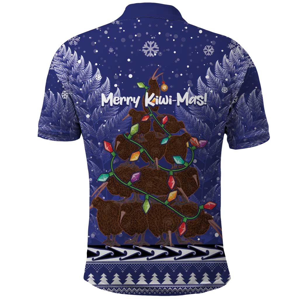 Kiwi New Zealand Christmas Polo Shirt Meri Kirihimete Silver Fern - Blue Color