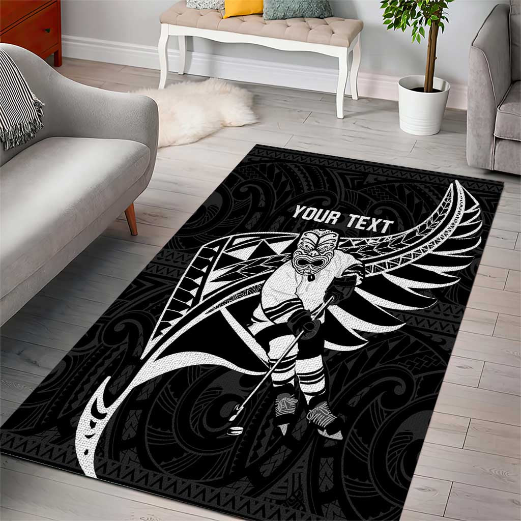 Custom Aotearoa Ice Hockey Area Rug NZ Tiki Mascot - Maori Pattern