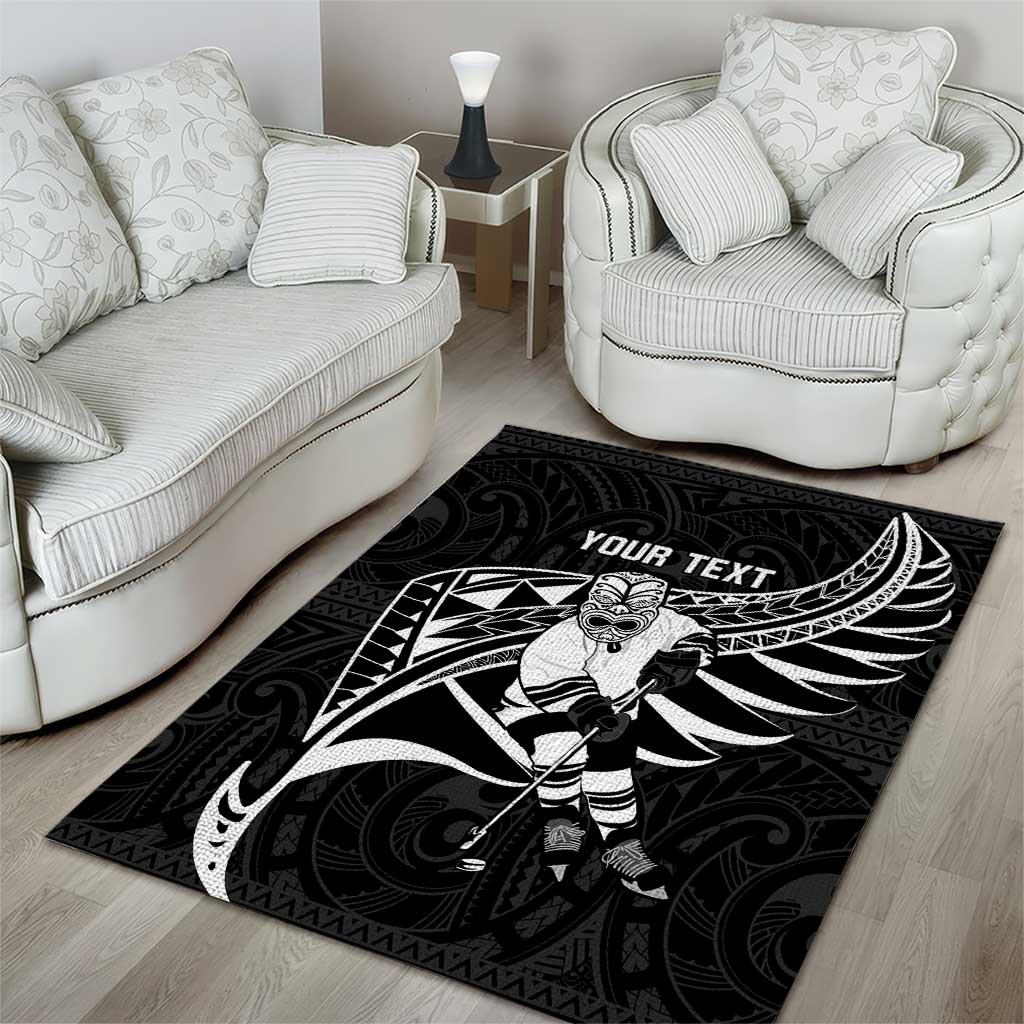 Custom Aotearoa Ice Hockey Area Rug NZ Tiki Mascot - Maori Pattern