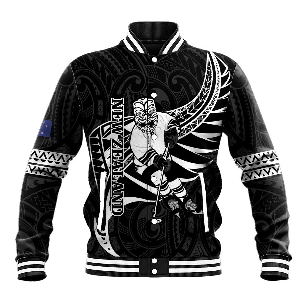 Custom Aotearoa Ice Hockey Baseball Jacket NZ Tiki Mascot - Maori Pattern