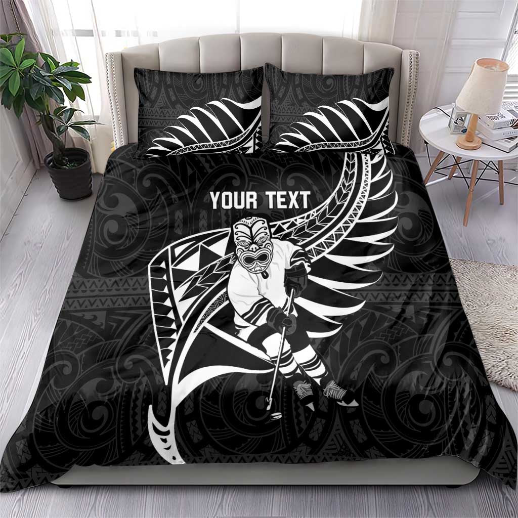 Custom Aotearoa Ice Hockey Bedding Set NZ Tiki Mascot - Maori Pattern