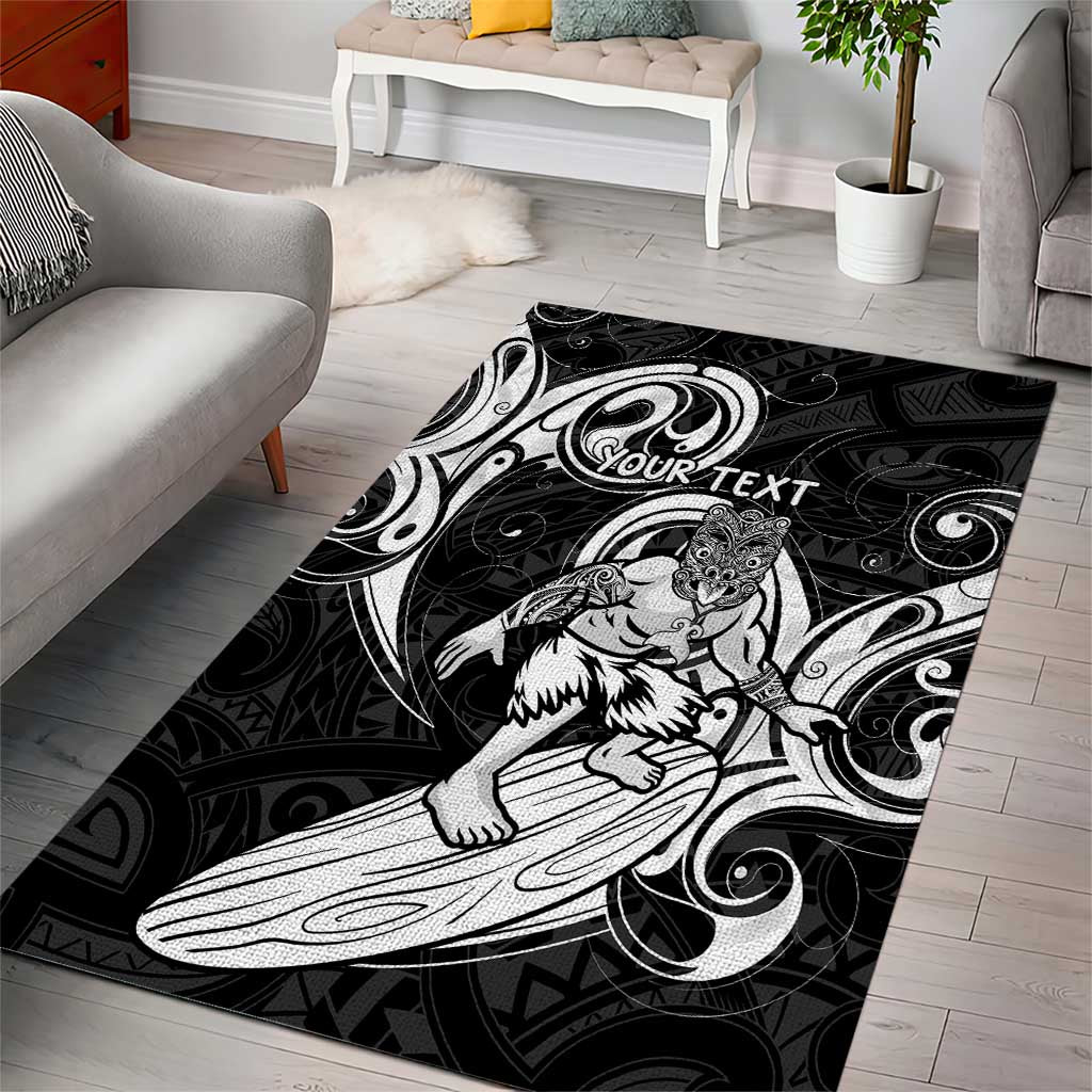 Personalised New Zealand Surfing Area Rug Aotearoa Maori Tiki Haka