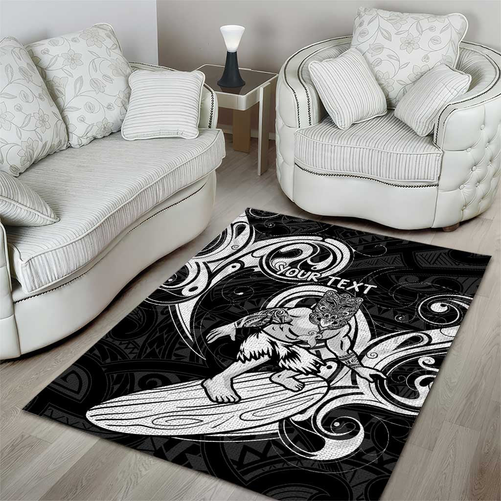 Personalised New Zealand Surfing Area Rug Aotearoa Maori Tiki Haka