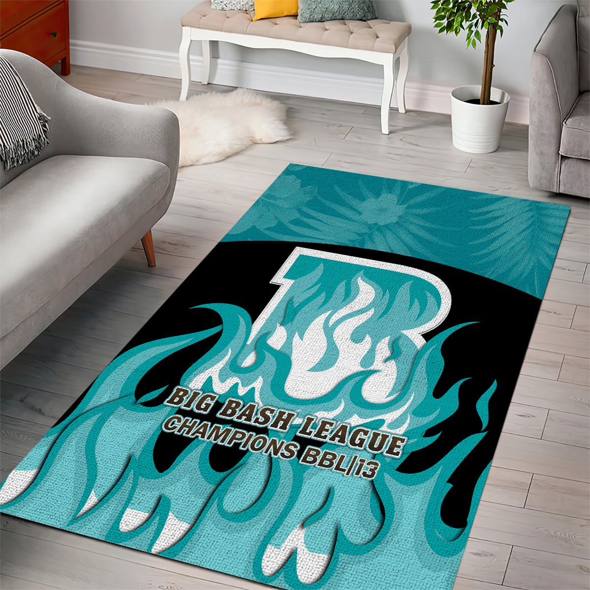 Personalised BBL Brisbane Heat Area Rug 2nd Champions 2024 New History