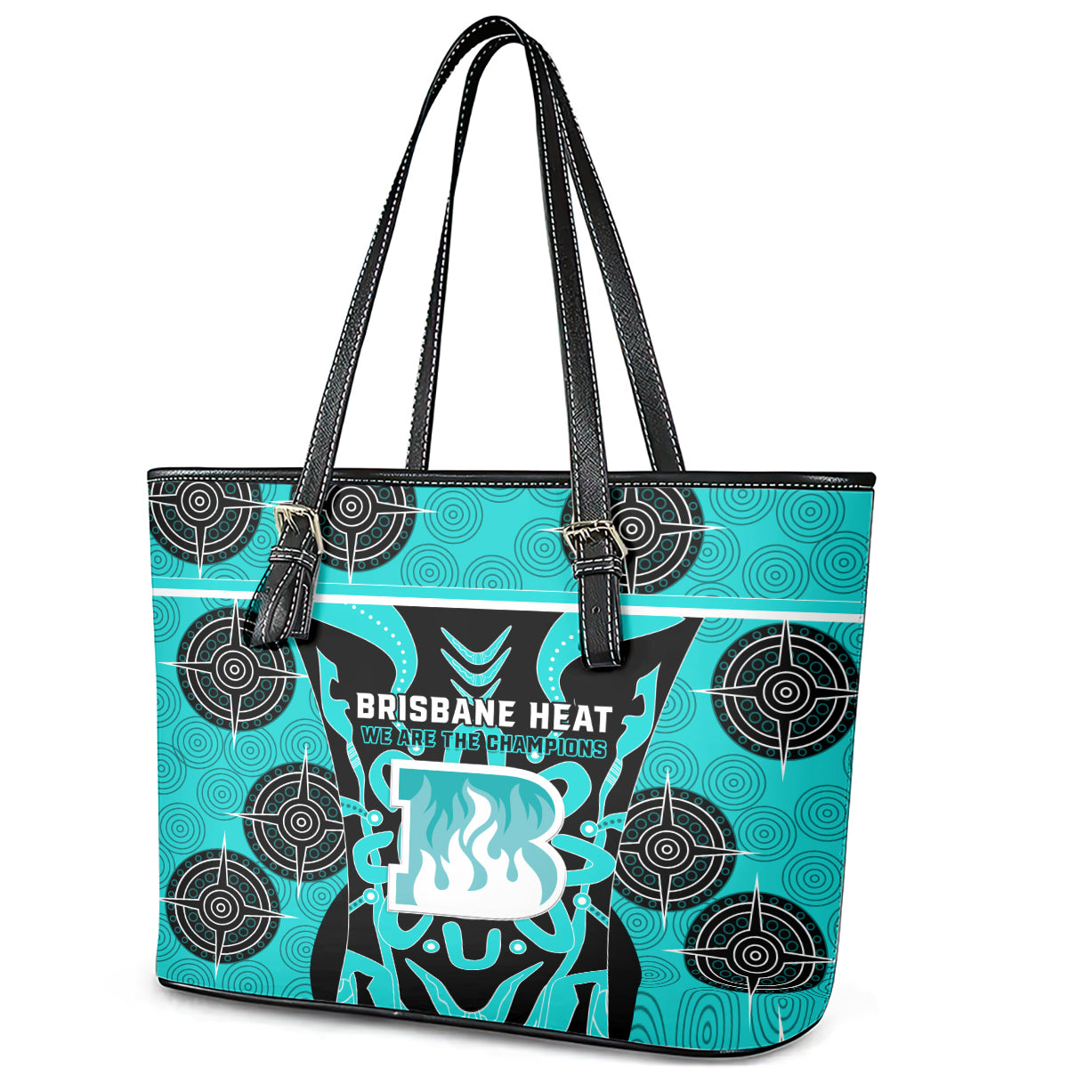 Custom Brisbane Heat Leather Tote Bag We Are The Champions Aboriginal Art