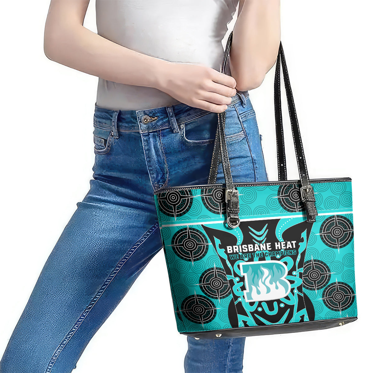 Custom Brisbane Heat Leather Tote Bag We Are The Champions Aboriginal Art