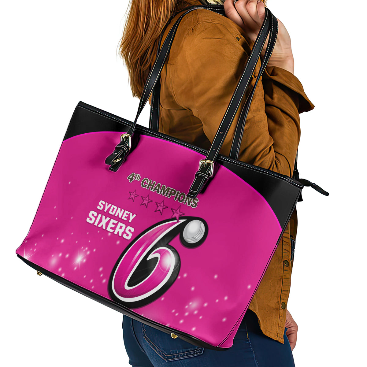 Personalised BBL Sydney Sixers Leather Tote Bag 4th Champions 2024 New History