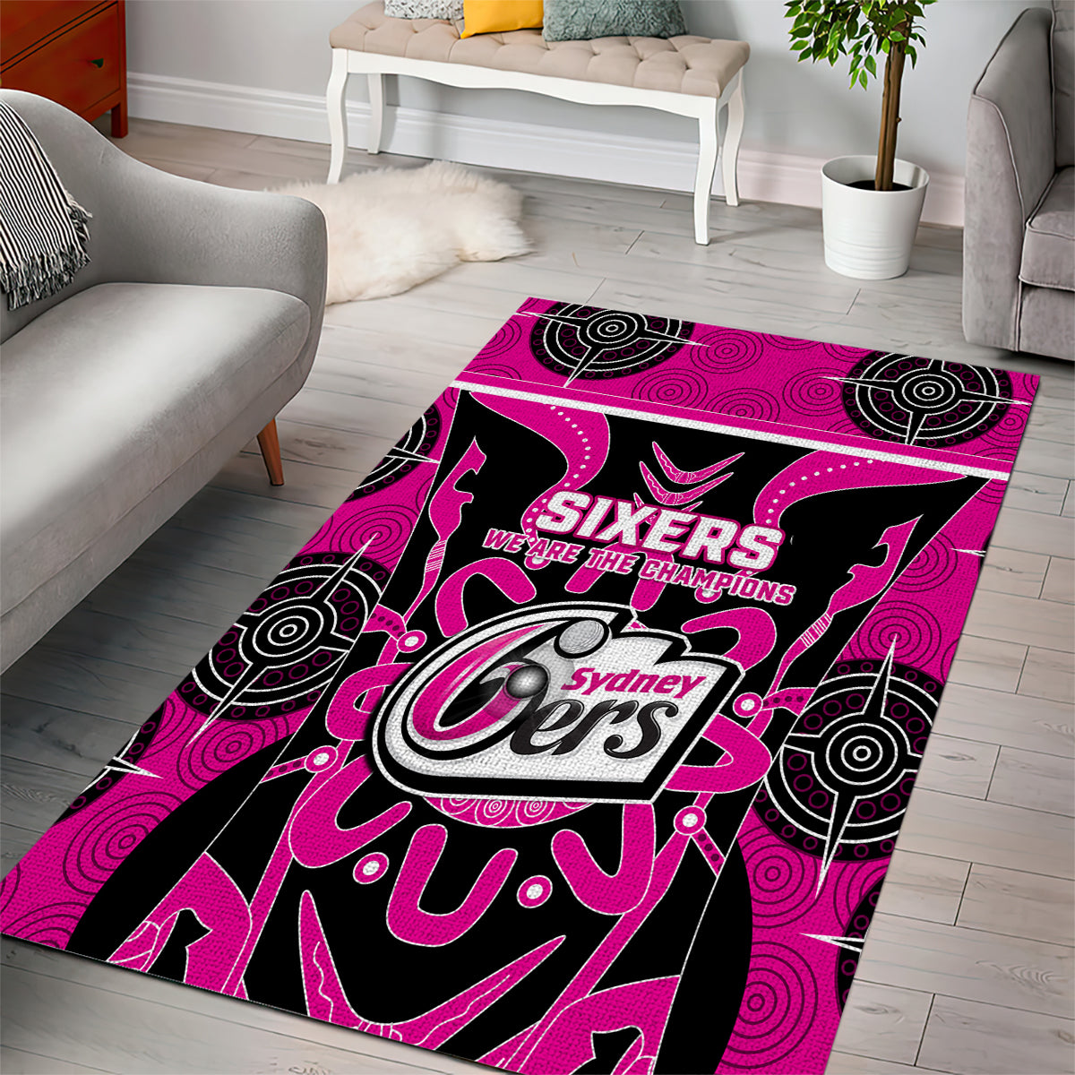 Custom Sydney Sixers Area Rug We Are The Champions Aboriginal Art