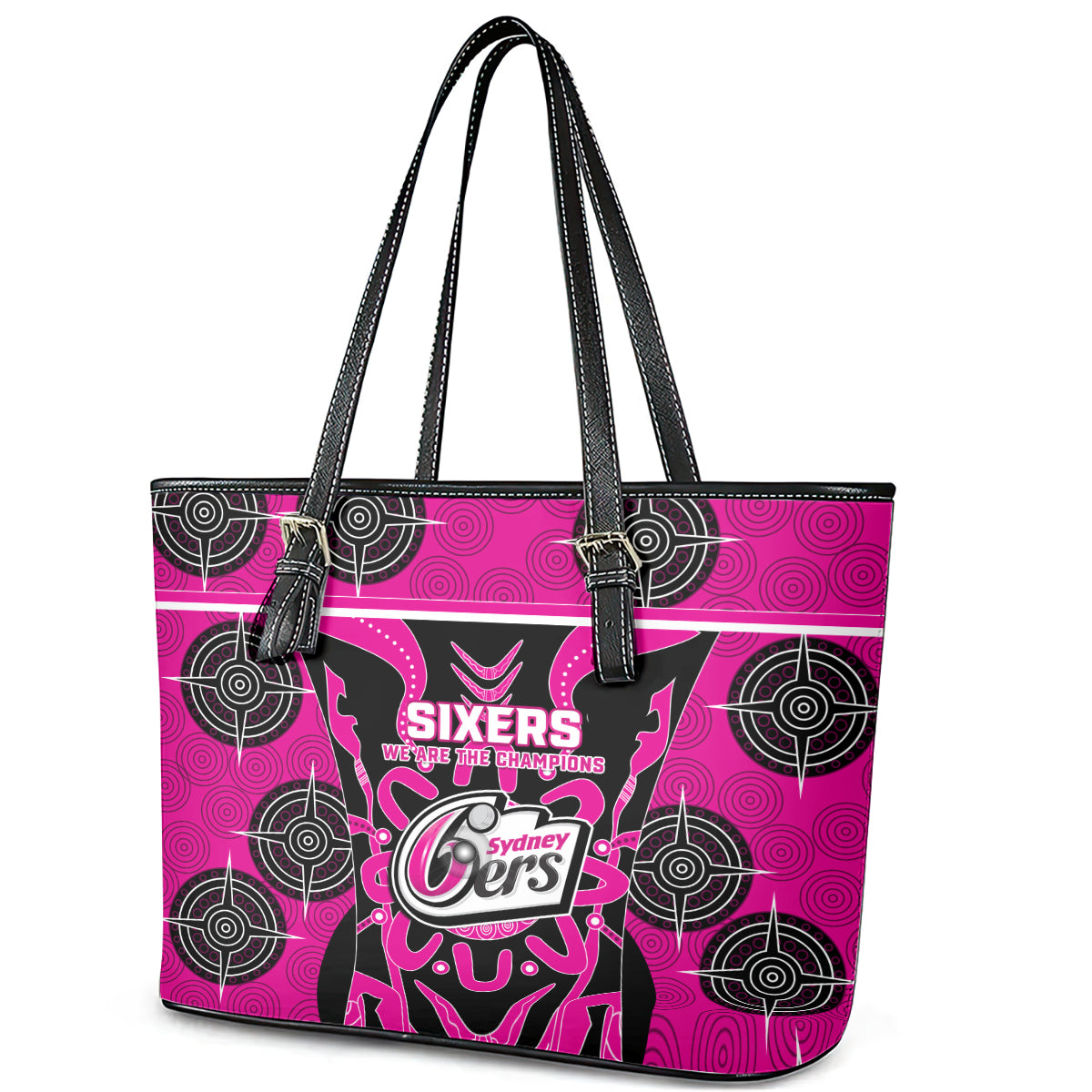 Custom Sydney Sixers Leather Tote Bag We Are The Champions Aboriginal Art