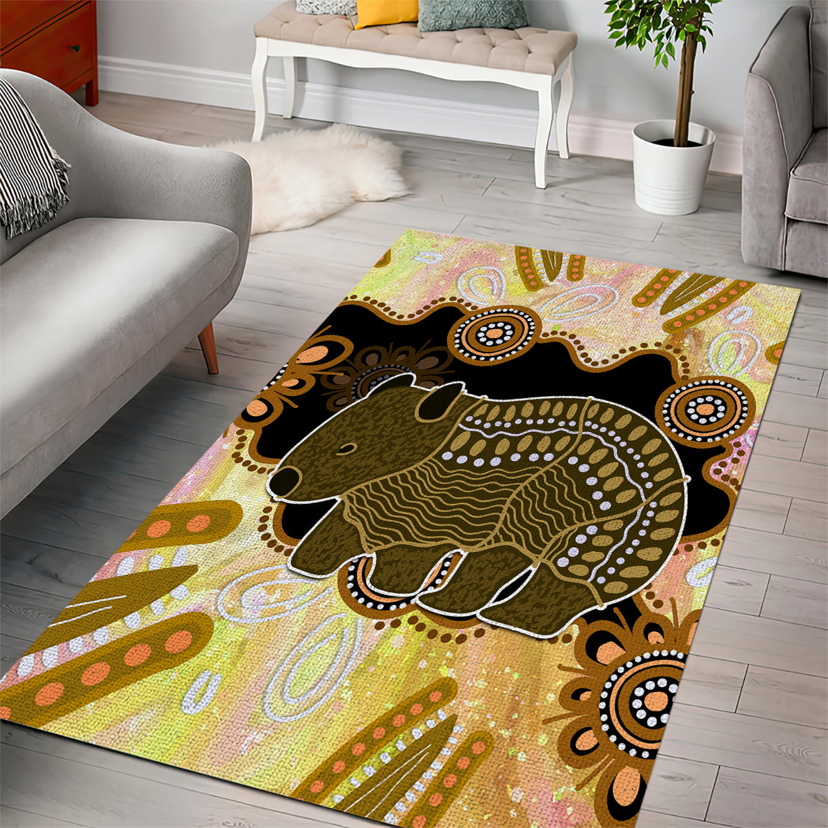 Australia Opal Wombat Area Rug Aussie Aboriginal Art