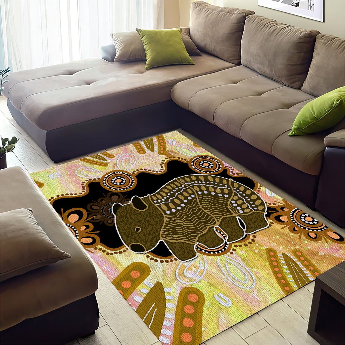 Australia Opal Wombat Area Rug Aussie Aboriginal Art