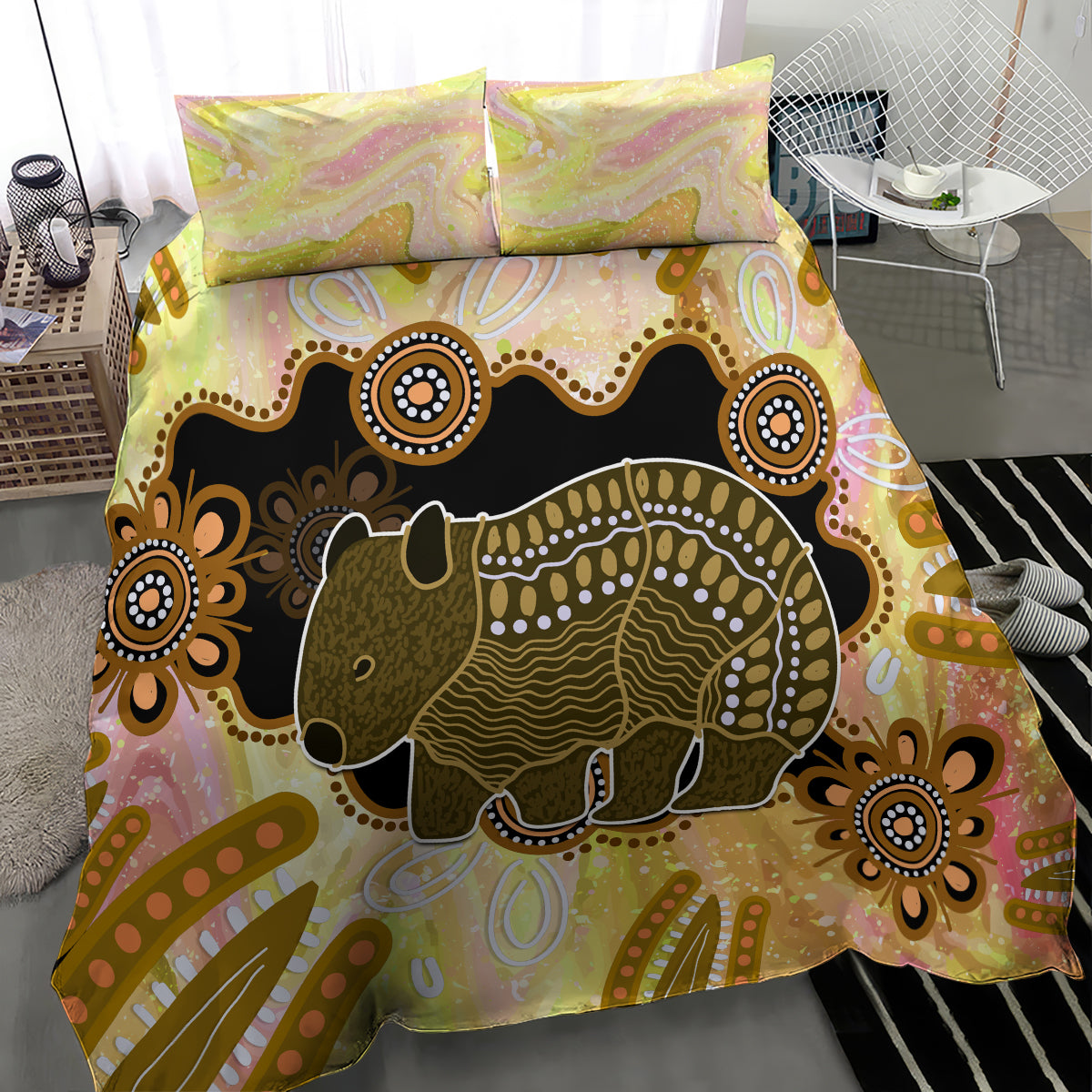 Australia Opal Wombat Bedding Set Aussie Aboriginal Art