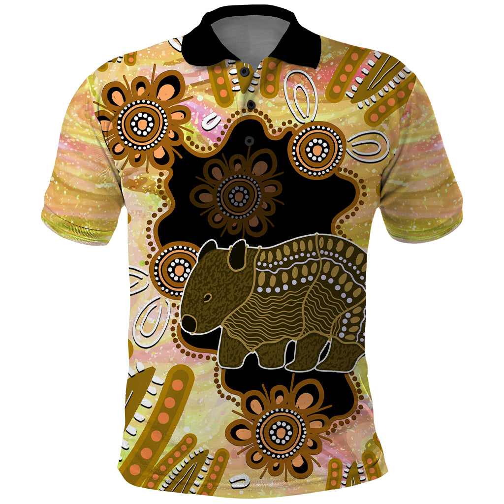 Australia Opal Wombat Polo Shirt Aussie Aboriginal Art