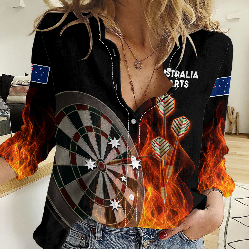 (Custom Personalised) Australia Darts Fire Burning Black Style Women Casual Shirt LT14