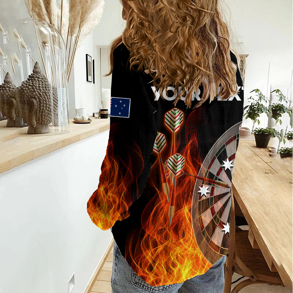 (Custom Personalised) Australia Darts Fire Burning Black Style Women Casual Shirt LT14