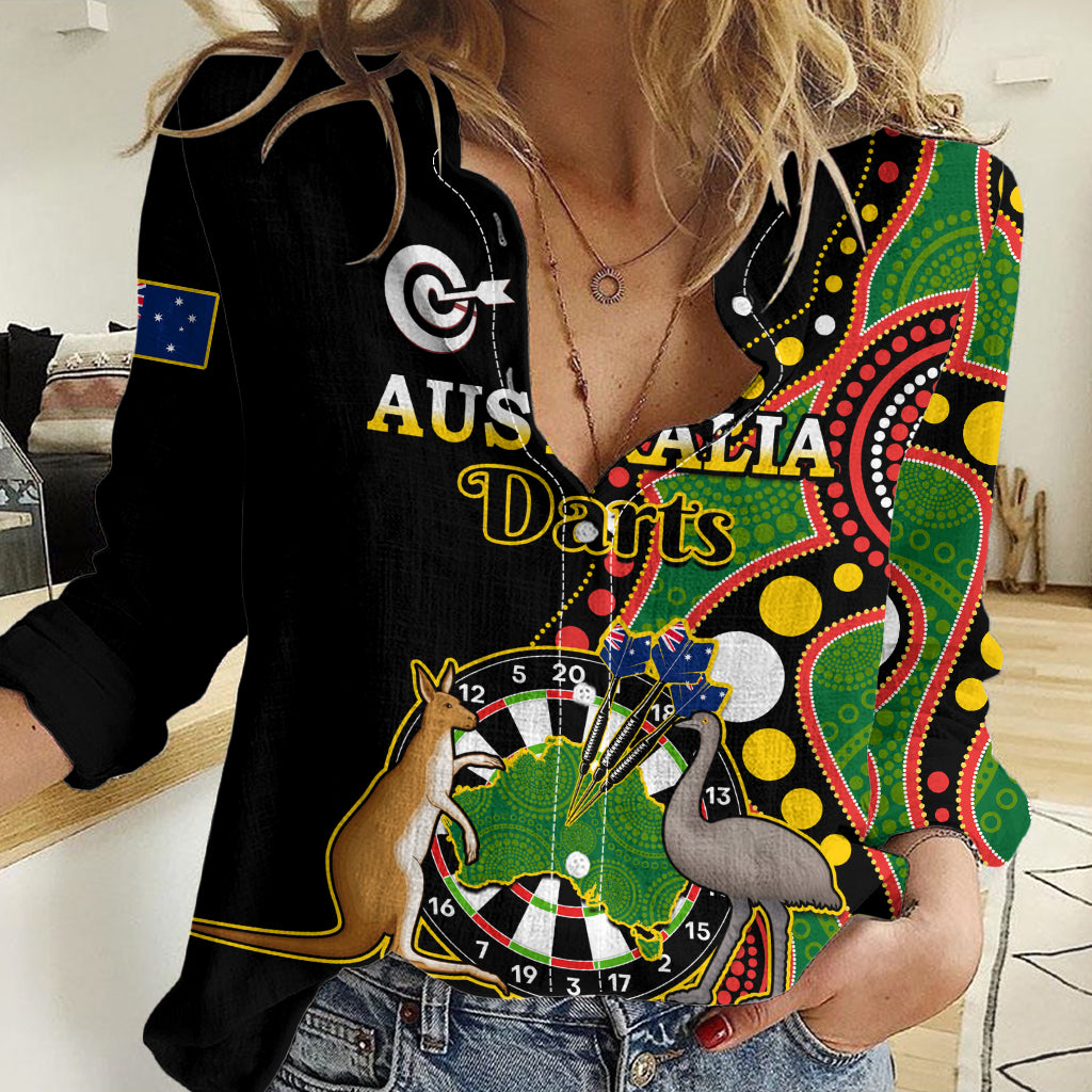 Australia Darts Indigenous Art Mix Kangaroo And Emu Women Casual Shirt LT14