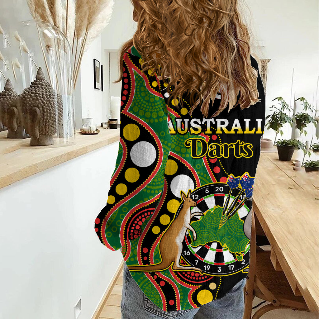 Australia Darts Indigenous Art Mix Kangaroo And Emu Women Casual Shirt LT14