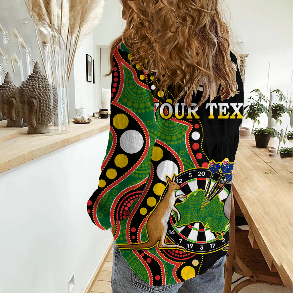 (Custom Personalised) Australia Darts Indigenous Art Mix Kangaroo And Emu Women Casual Shirt LT14