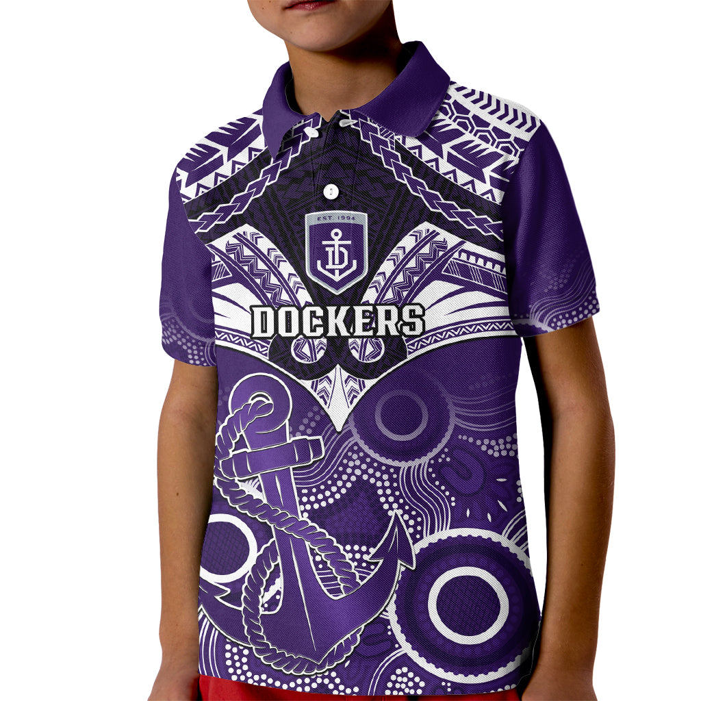 Dockers Football Kid Polo Shirt Fremantle Aboriginal Mix Polynesian Pattern LT14