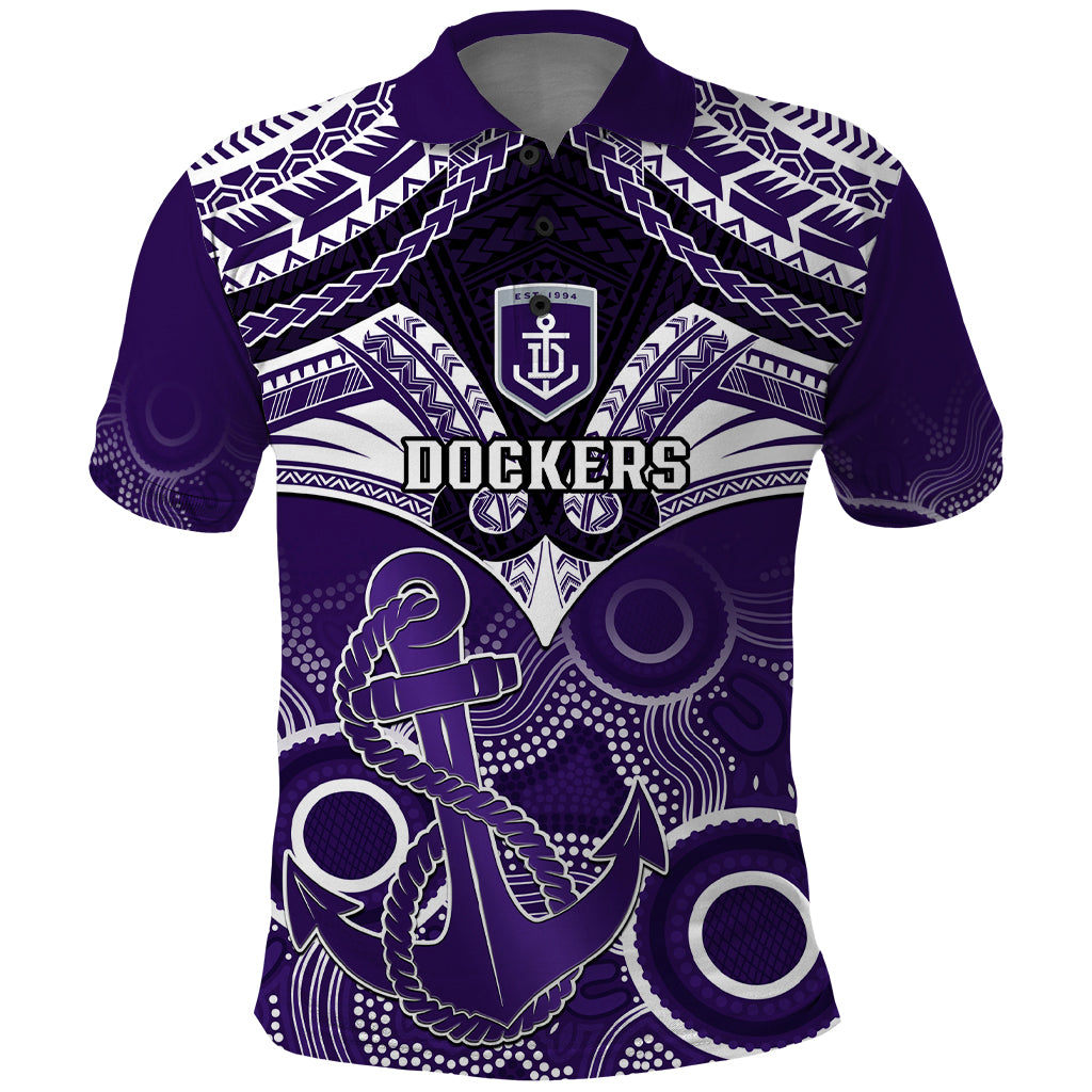 Dockers Football Polo Shirt Fremantle Aboriginal Mix Polynesian Pattern LT14