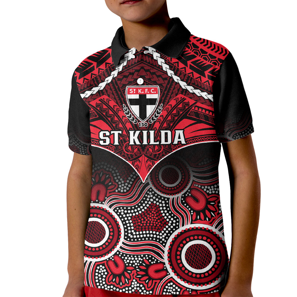 St Kilda Football Kid Polo Shirt Saints Aboriginal Mix Polynesian Pattern LT14