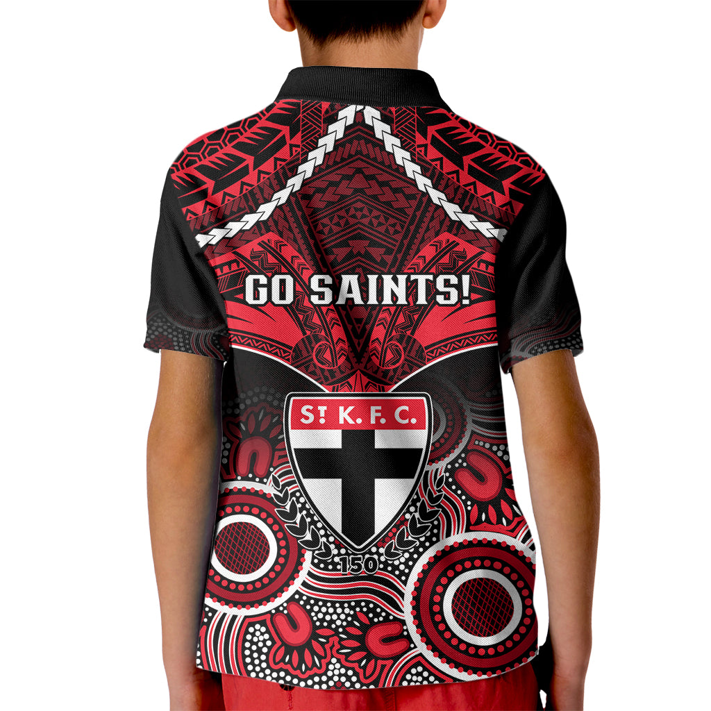 St Kilda Football Kid Polo Shirt Saints Aboriginal Mix Polynesian Pattern LT14