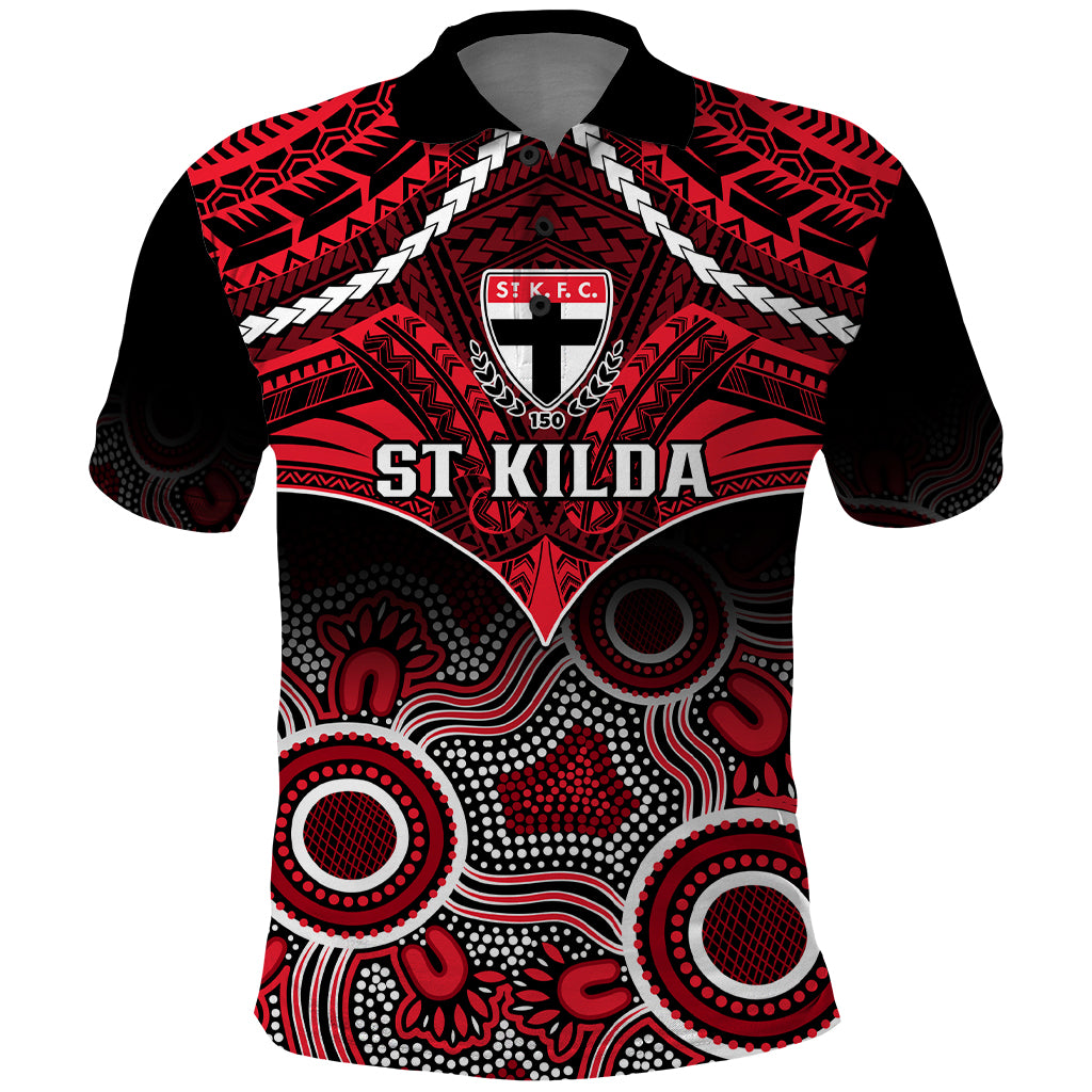 St Kilda Football Polo Shirt Saints Aboriginal Mix Polynesian Pattern LT14