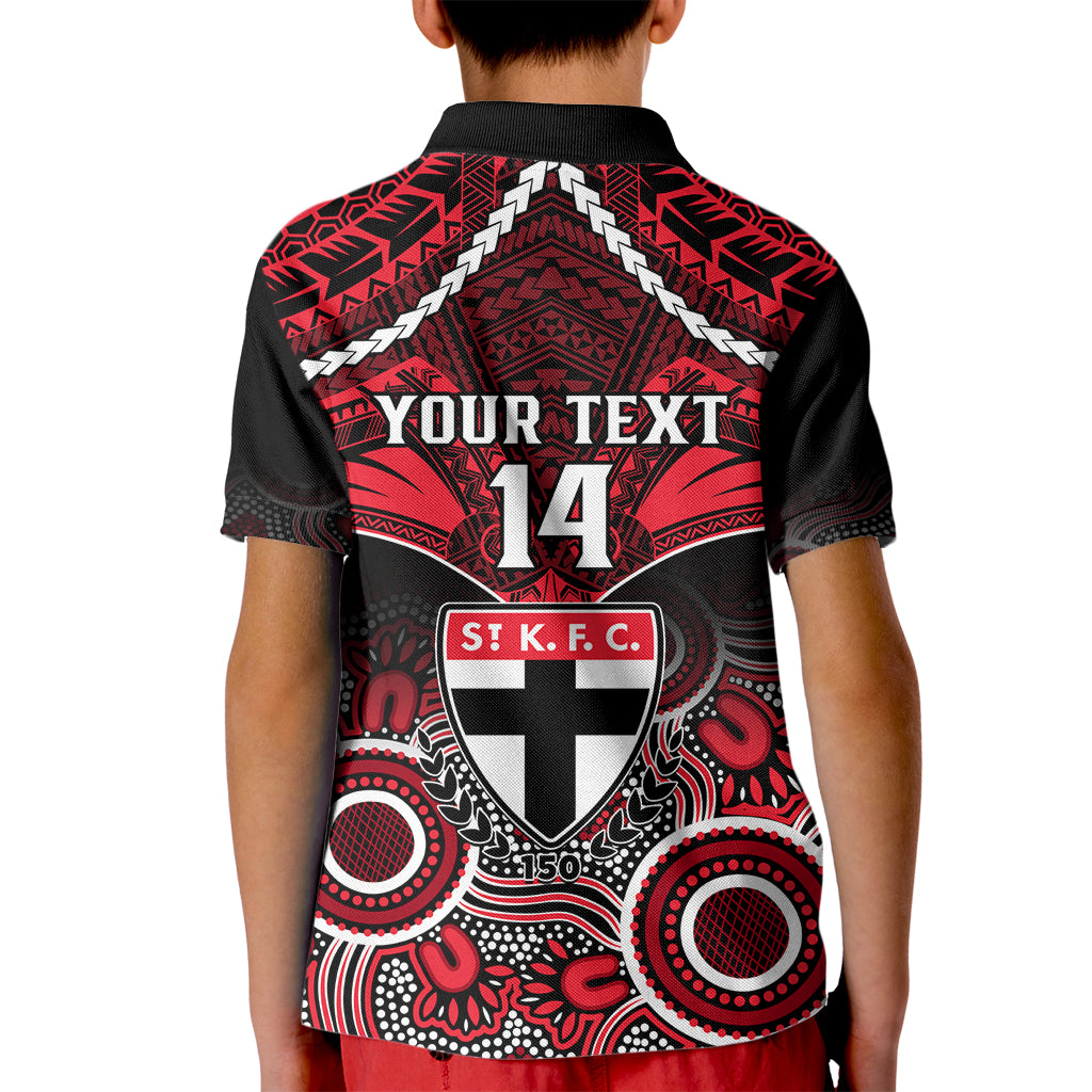 Personalised St Kilda Football Kid Polo Shirt Saints Aboriginal Mix Polynesian Pattern LT14