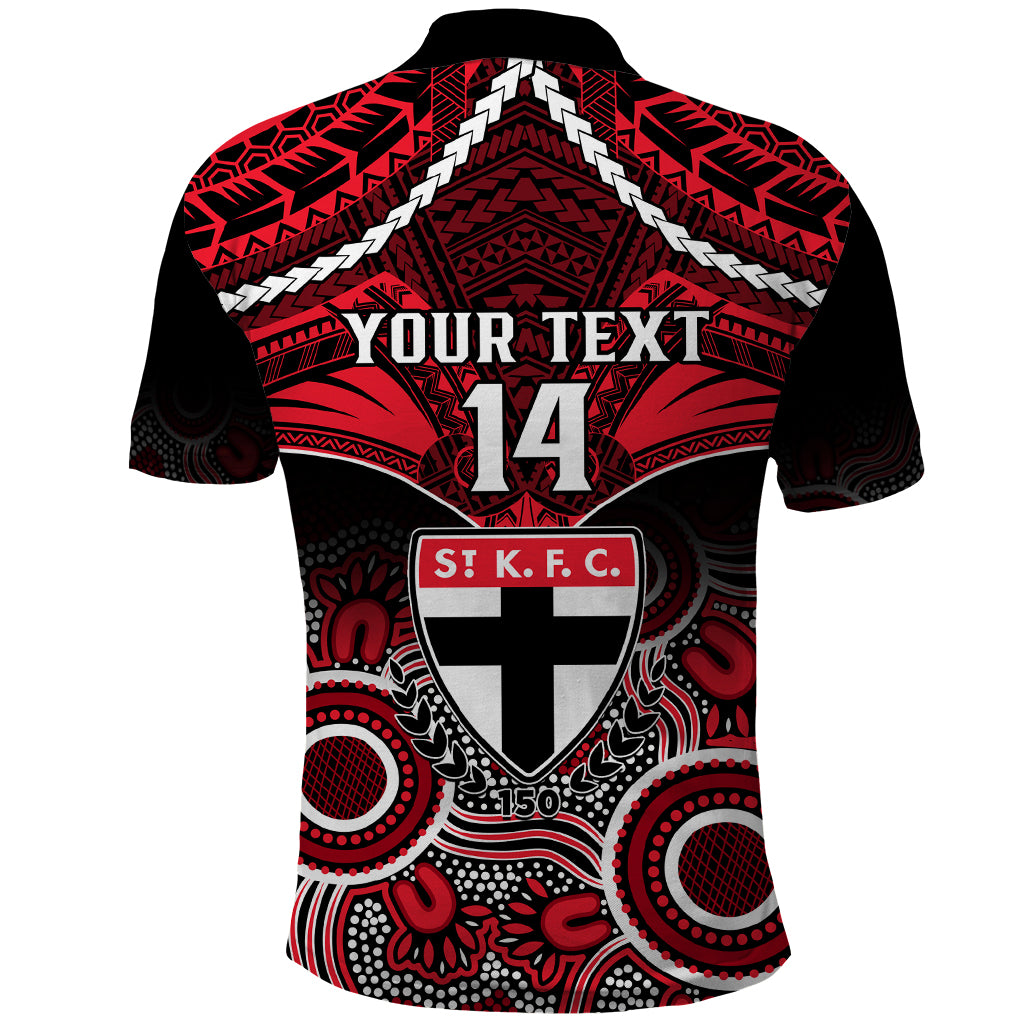 Personalised St Kilda Football Polo Shirt Saints Aboriginal Mix Polynesian Pattern LT14