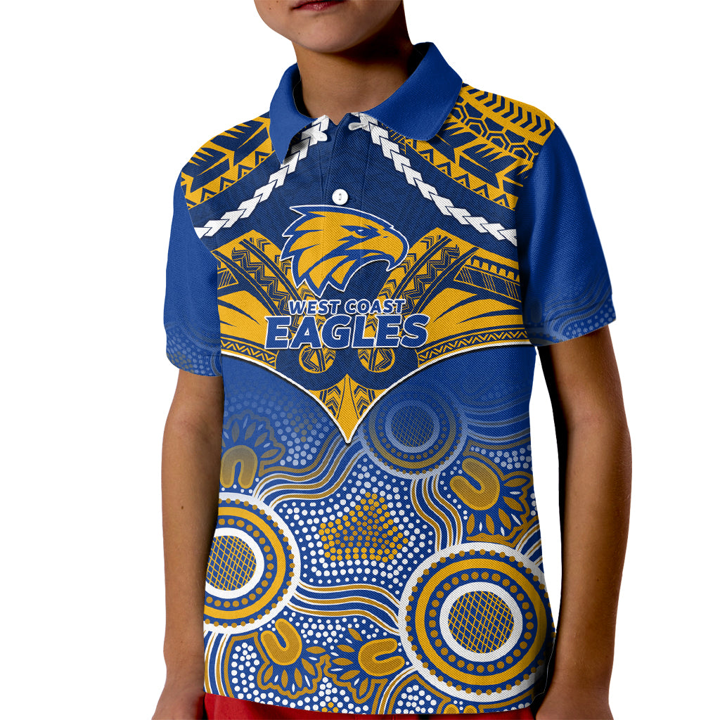 West Coast Football Kid Polo Shirt Eagles Aboriginal Mix Polynesian Pattern LT14