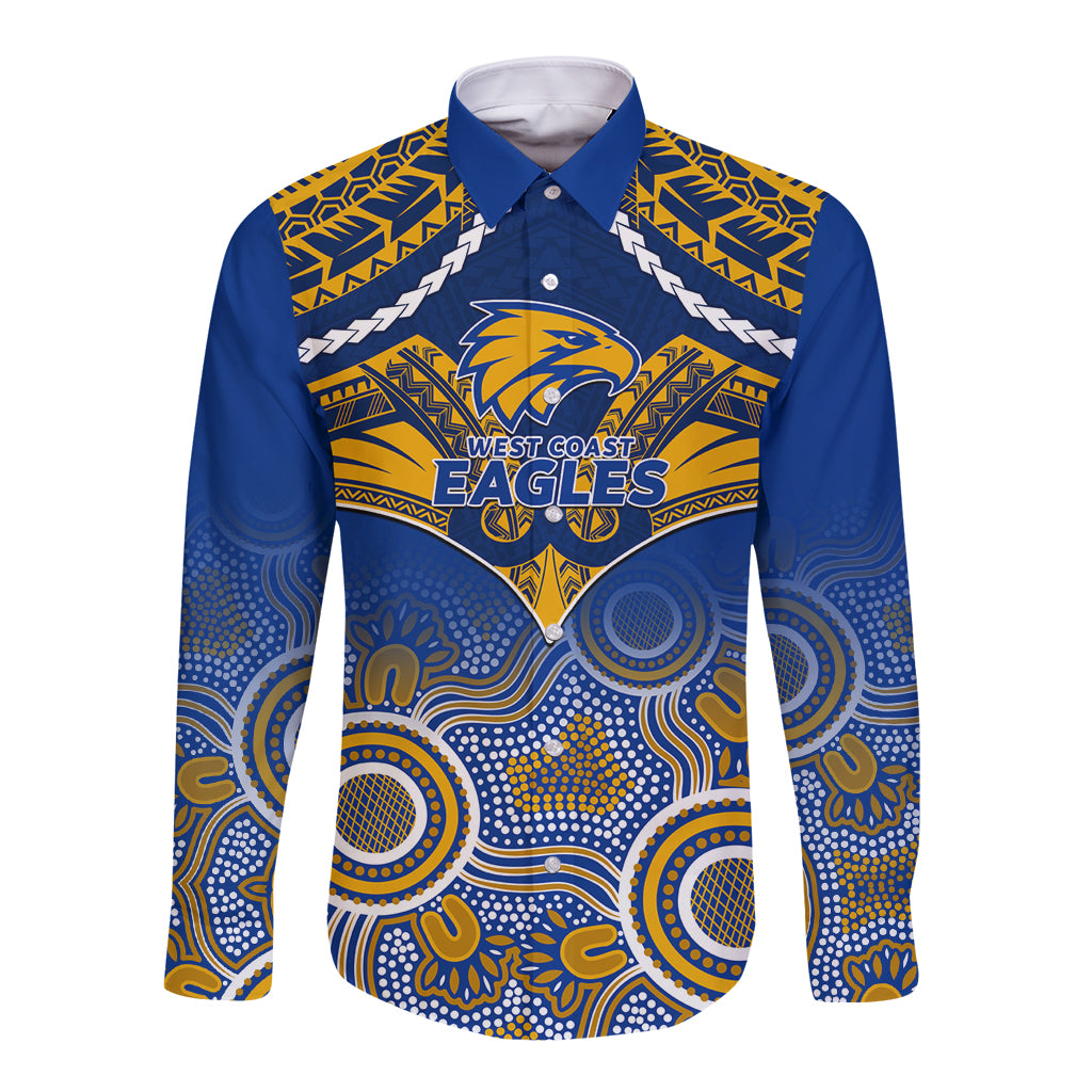 West Coast Football Long Sleeve Button Shirt Eagles Aboriginal Mix Polynesian Pattern LT14