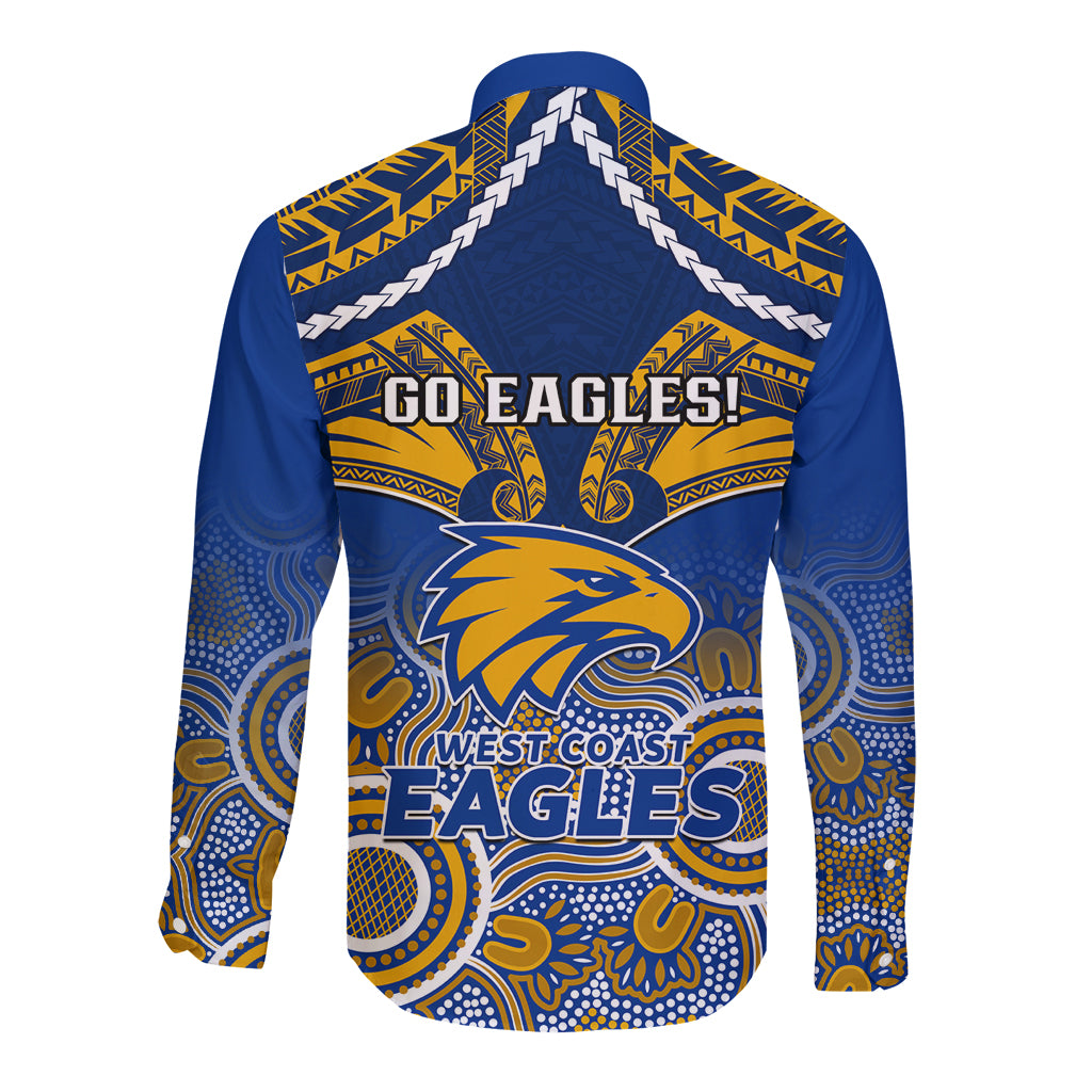 West Coast Football Long Sleeve Button Shirt Eagles Aboriginal Mix Polynesian Pattern LT14