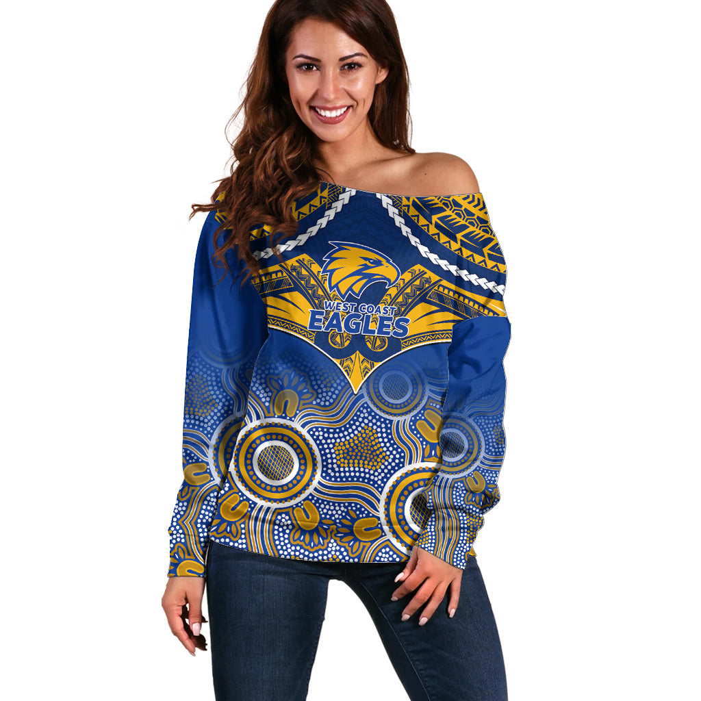 West Coast Football Off Shoulder Sweater Eagles Aboriginal Mix Polynesian Pattern LT14